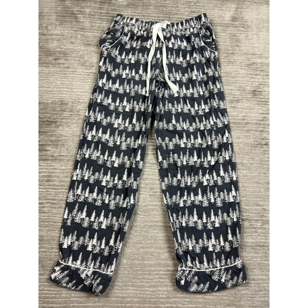 Covington Pajama Pants Womens L Gray White Pine Tree Print Ruffle Hem Cotton